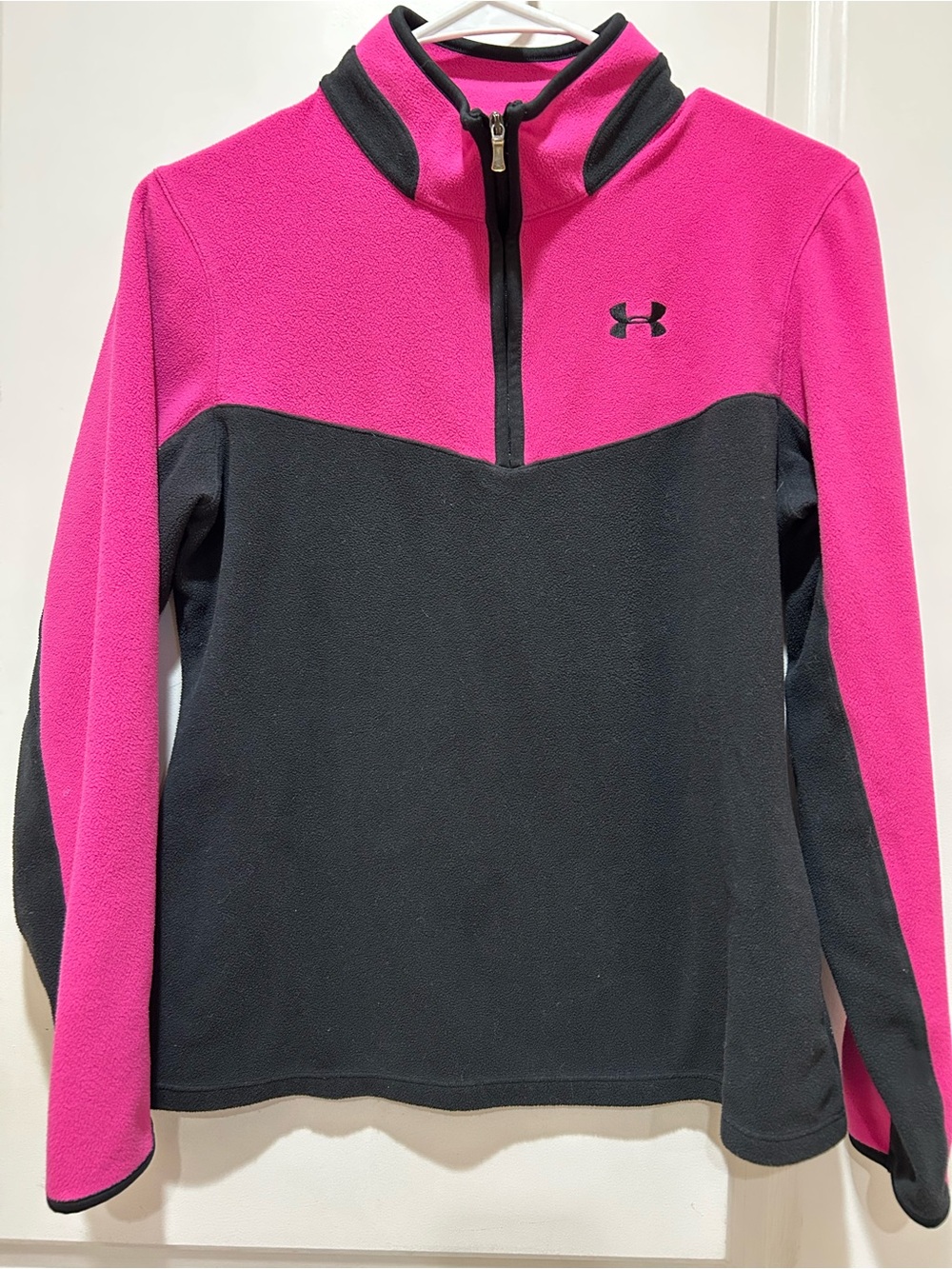 Under Armour Women's Hot Pink and Black Half-Zip Fleece Pullover